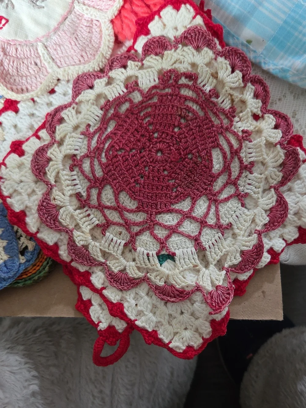 Handmade Crochet Flower Coasters - Red, Pink, Cream Estate Bundle